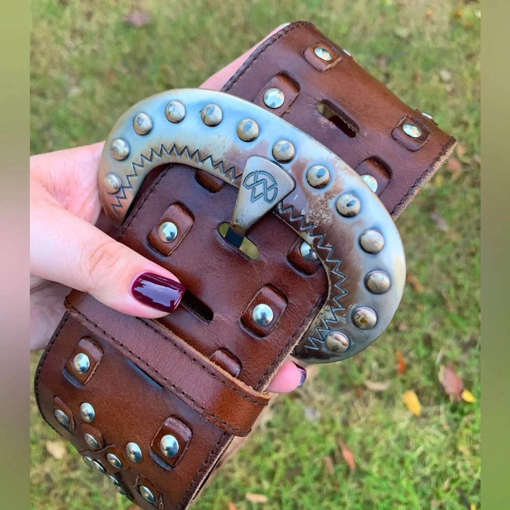 Vintage Oversized Riveted Woven Leather Belt